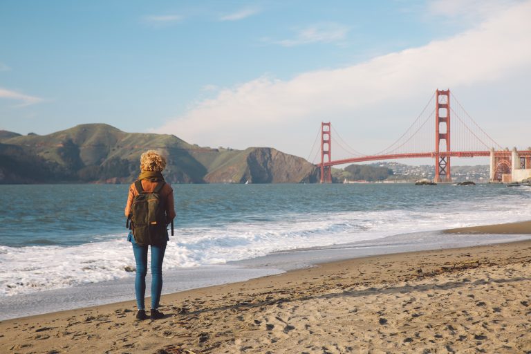 Woman in San Francisco, CA at Golden Gate Bridge