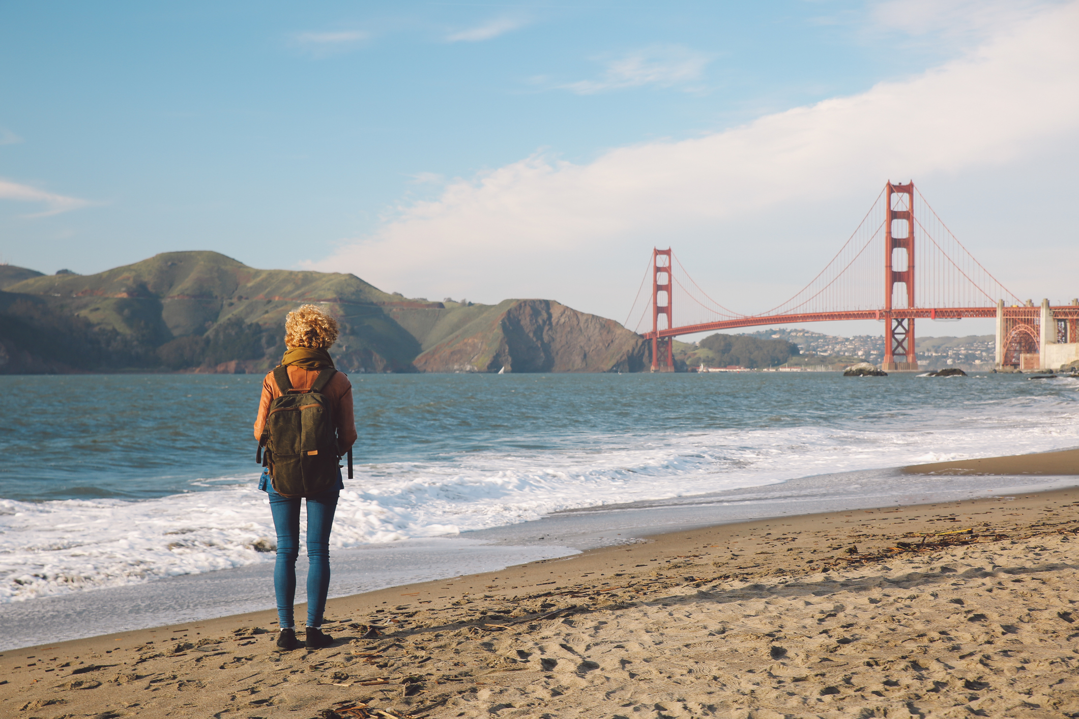 Woman in San Francisco, CA at Golden Gate Bridge
